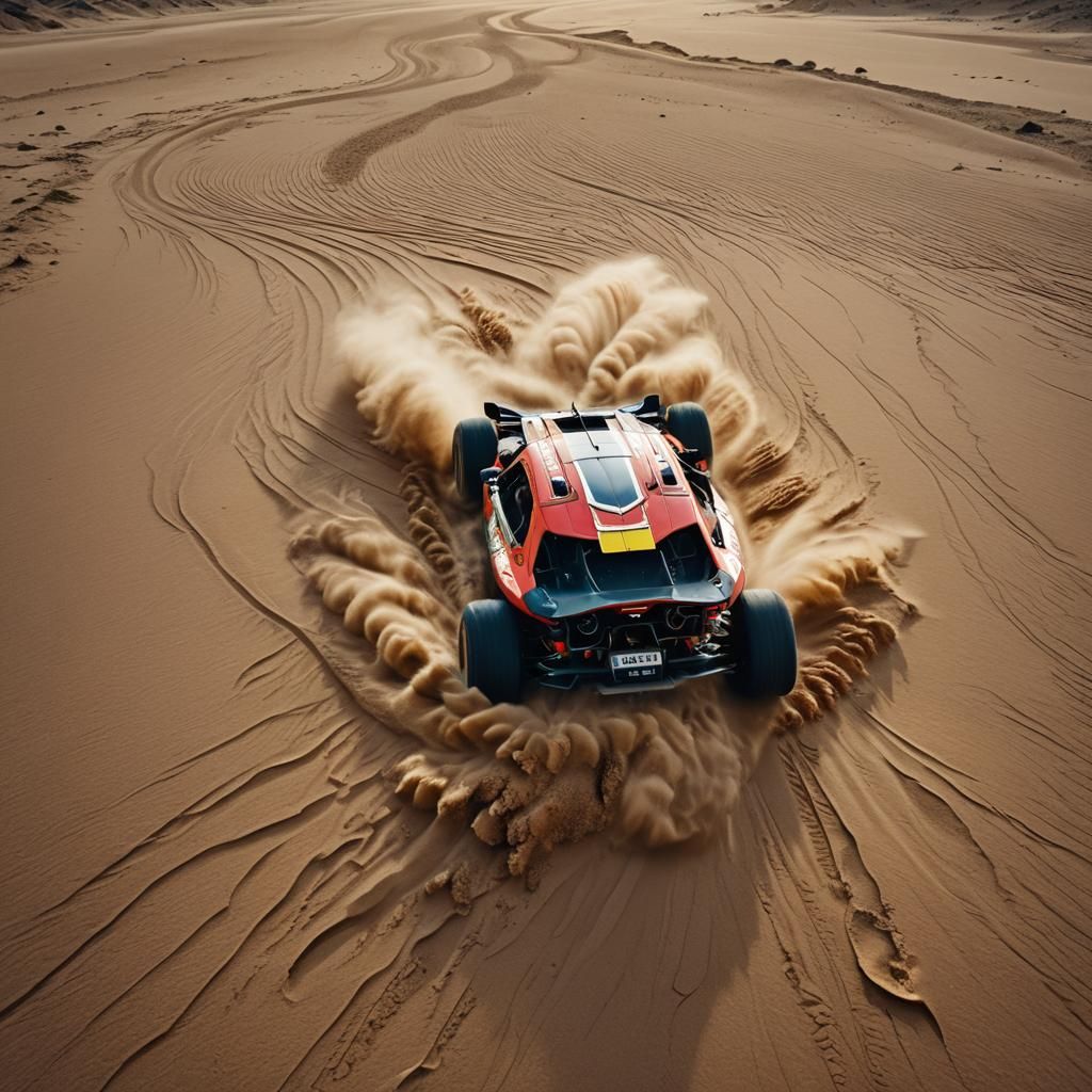 Racing Car Drifting in Desert Sunrise: Cinematic Shot