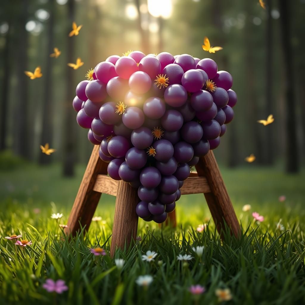 Grapes Stool in Meadow, Detailed Matte Painting
