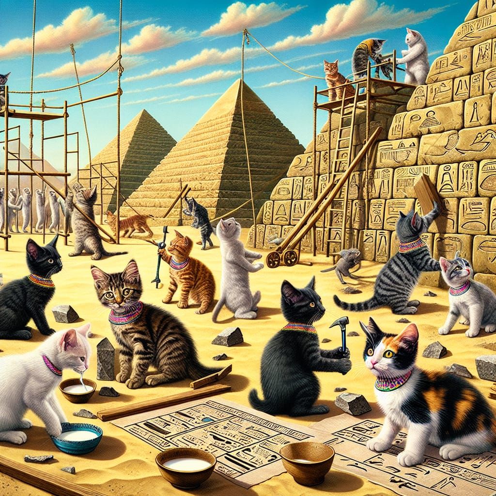 Cats Constructing the Egyptian Pyramids
