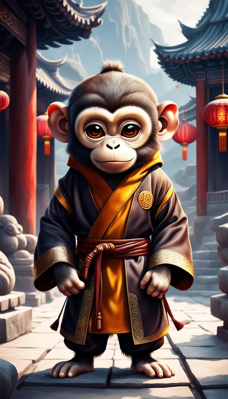 Cute Monkey Monk in Chinese Zodiac Poster Illustration