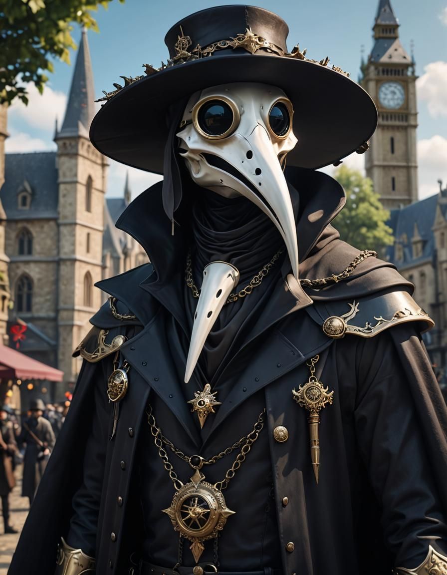 Bone Plague Doctor in Medieval London, 3D Anime Art