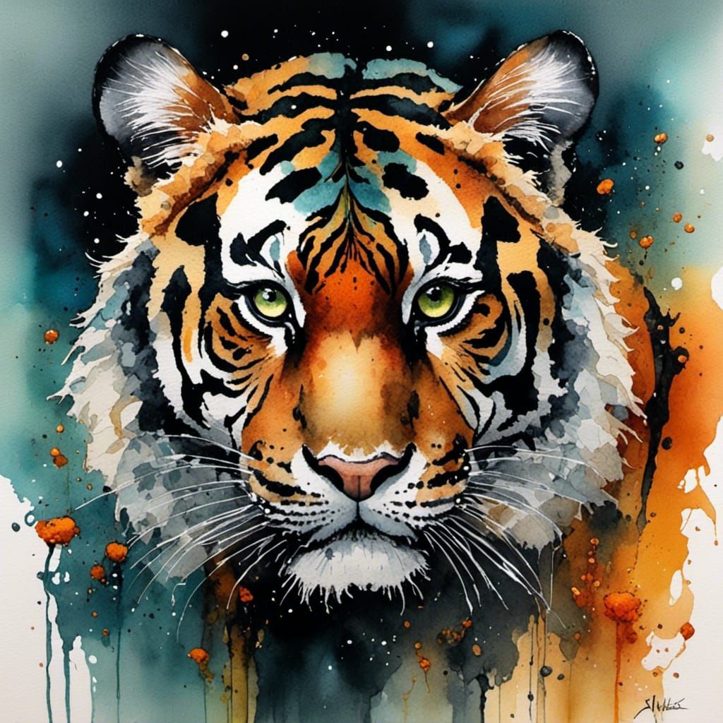 Vibrant Tiger Lily in Water-Ink Style