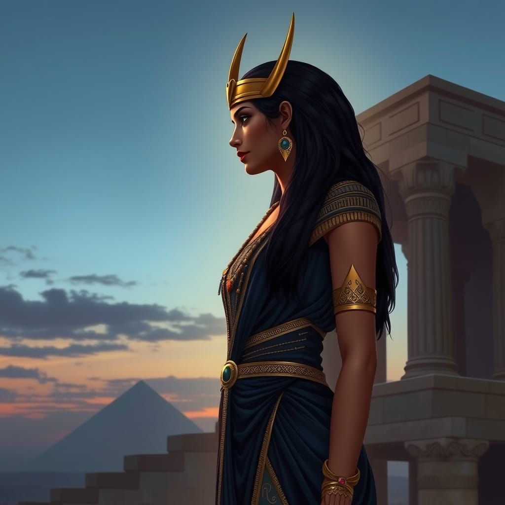 Elegant Egyptian Goddess Nephthys at Dusk