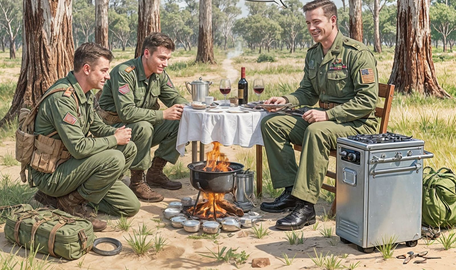Cartoon Soldiers Camping: A Humorous Contrast