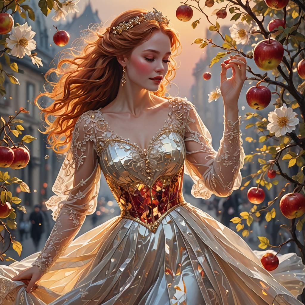 Woman Dancing in a Ruby Apple at Sunset