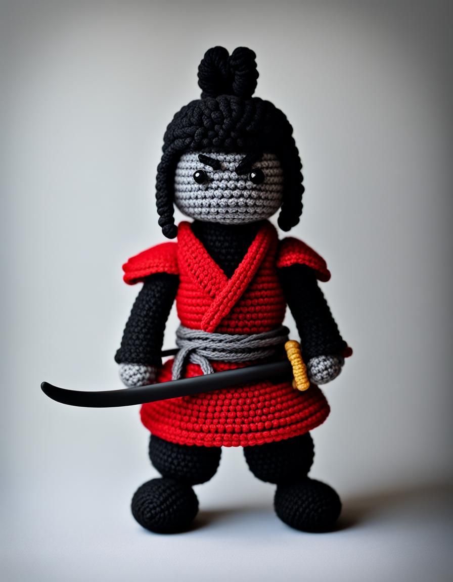 Amigurumi Crochet Samurai Warrior, Detailed Art