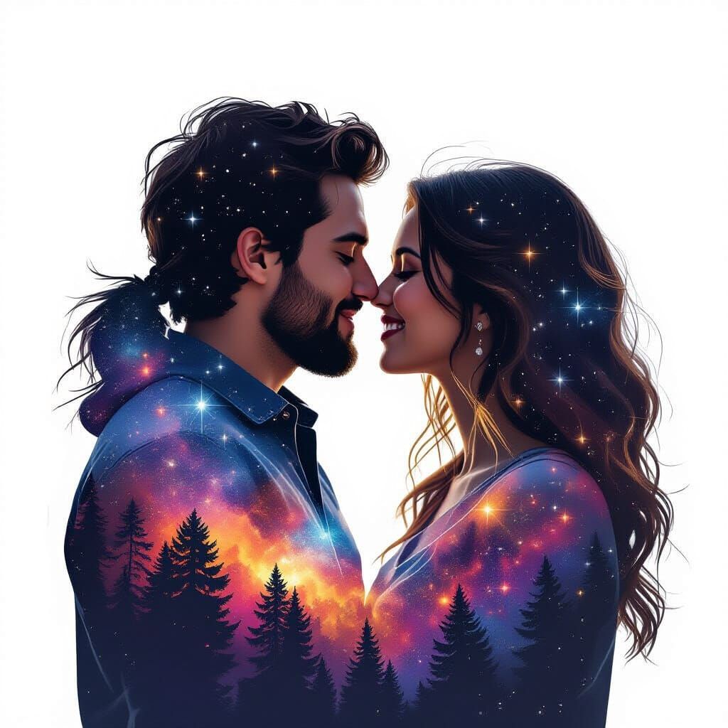Airbrush Kiss: Double Exposure Cosmic Portrait