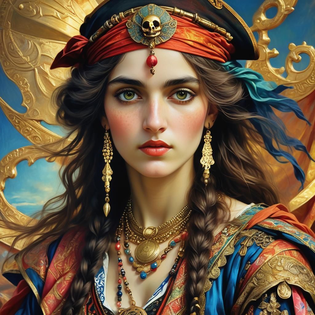 Middle Eastern Pirate Woman in Fauvist Oil Painting