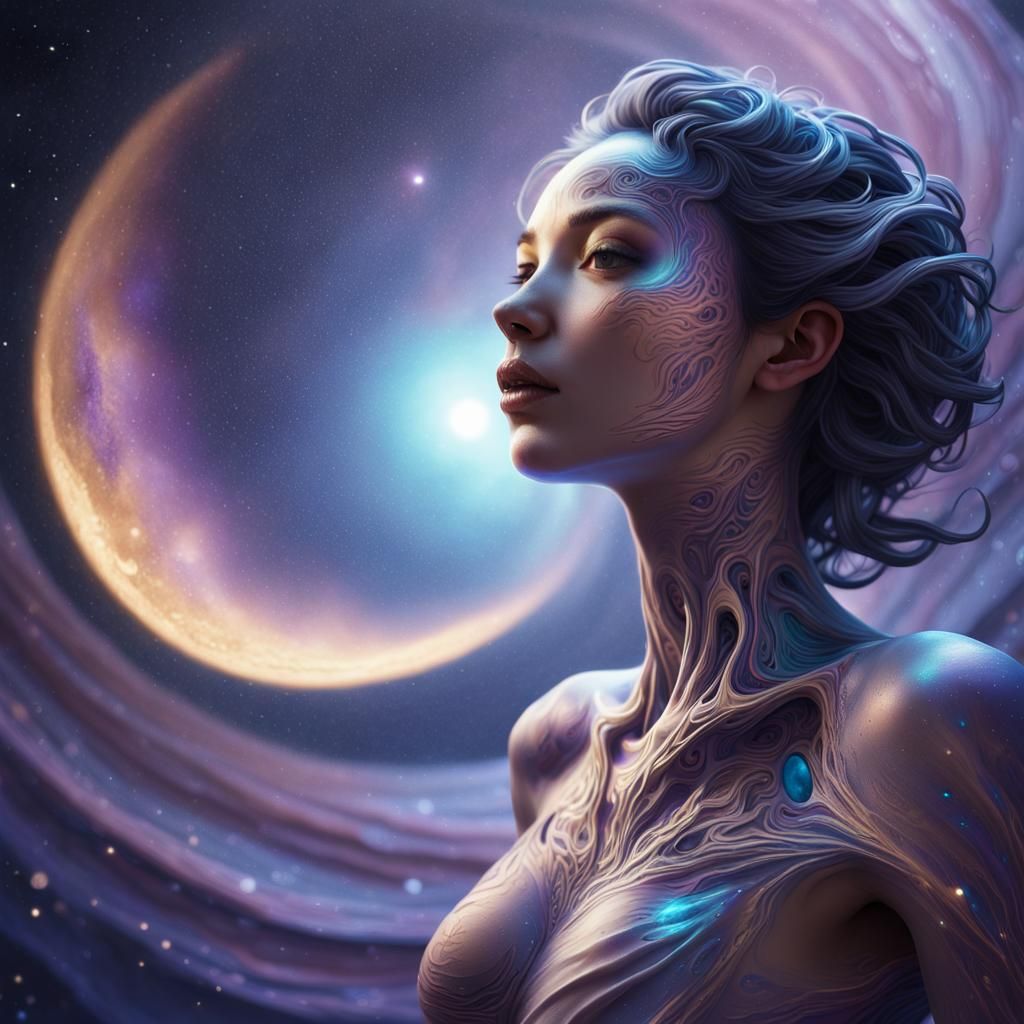 Biomechanical Entity Swallows Moon in Cosmic Horror Art