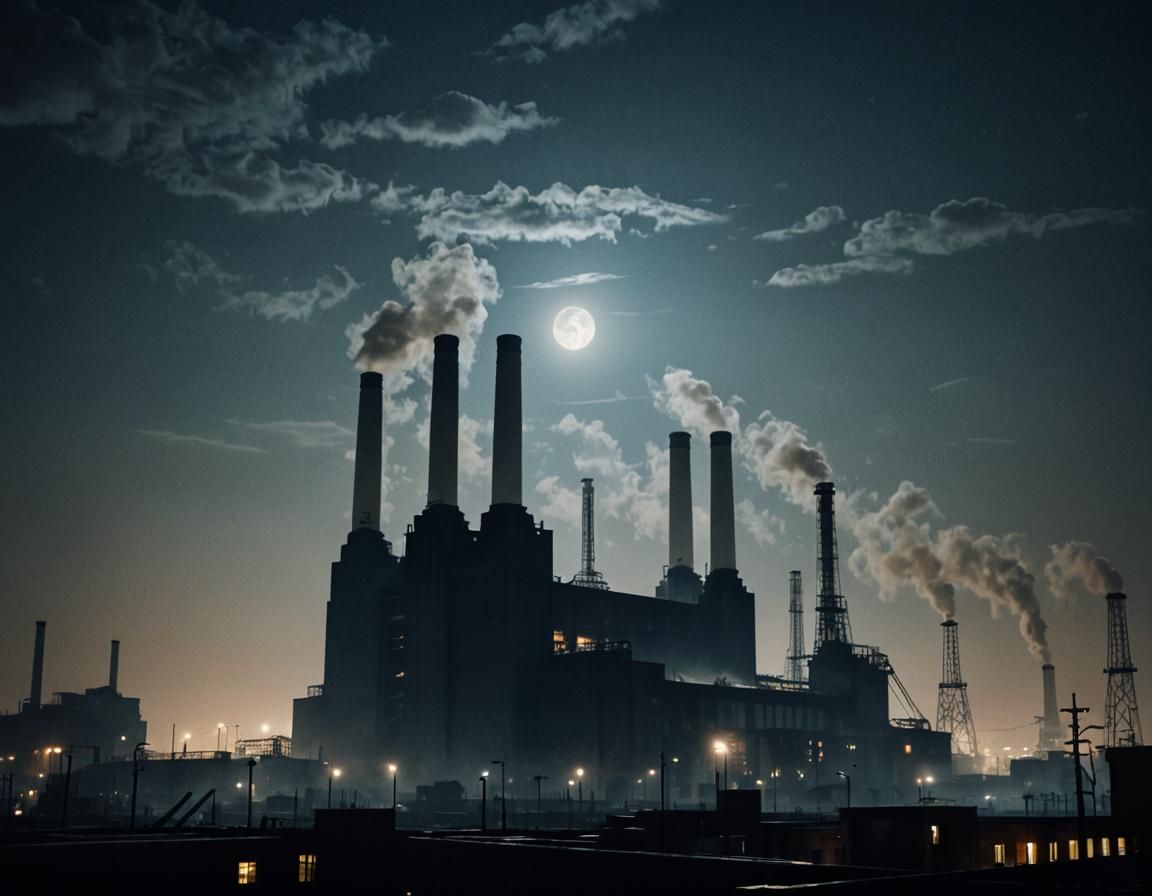 Battersea Power Station in Foggy London Night