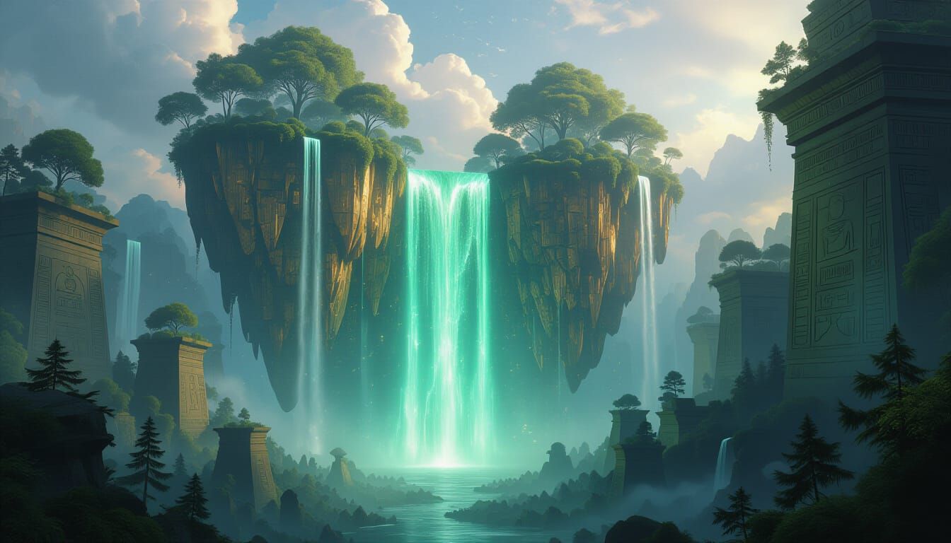Cinematic Rift Over Floating Biomes with Crystal Forests