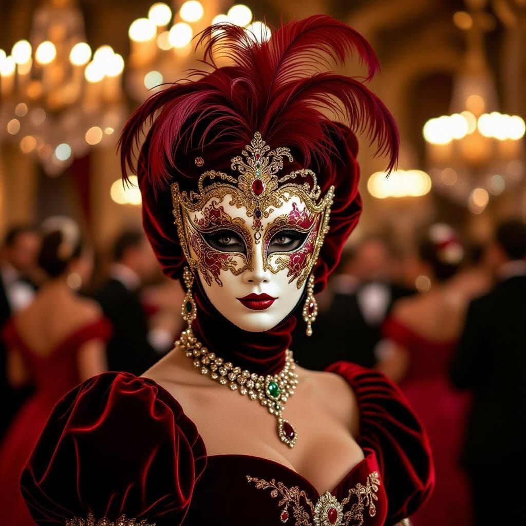 Elegant Masked Guest at Masquerade Ball