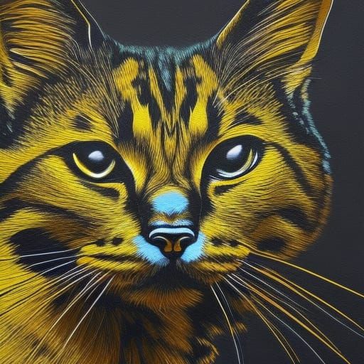 Black and Gold Cat in Graffiti Art Style