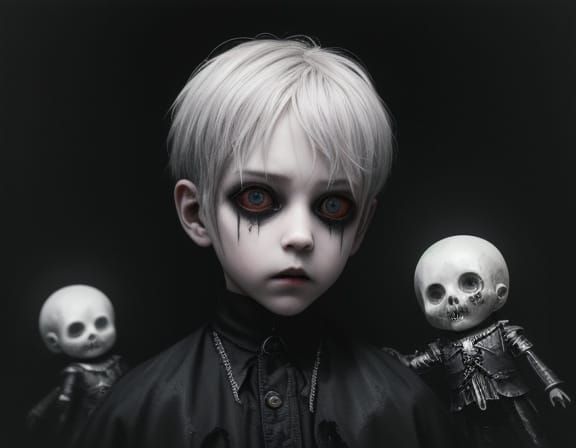 Creepy Doll Boy Portrait with Spectral Aura