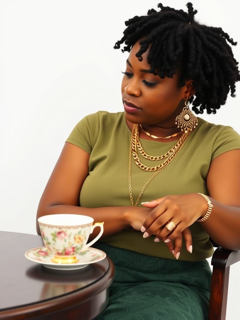 African American Woman Portrait with Gold Jewelry