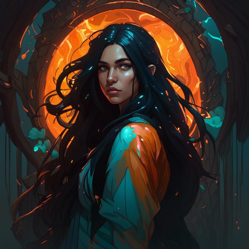 Dark-Eyed Girl Commands Darkness in Digital Art