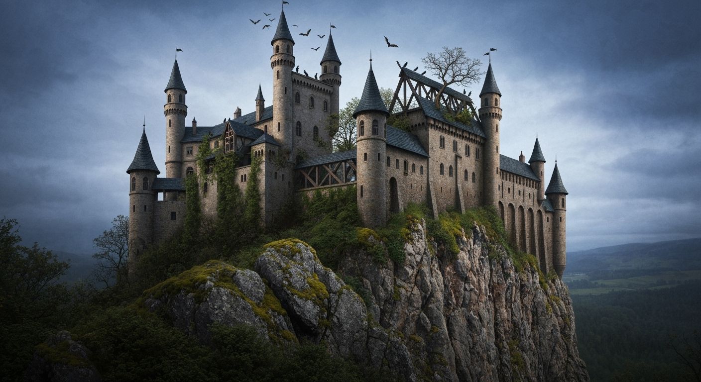 Enchanted Castle on Cliffside in Twilight