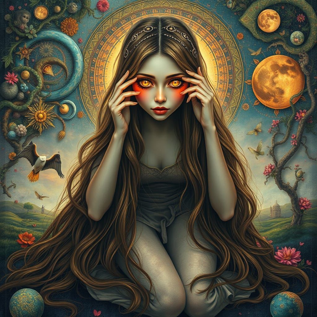 Surreal Woman with Cracked Eyes Digital Art