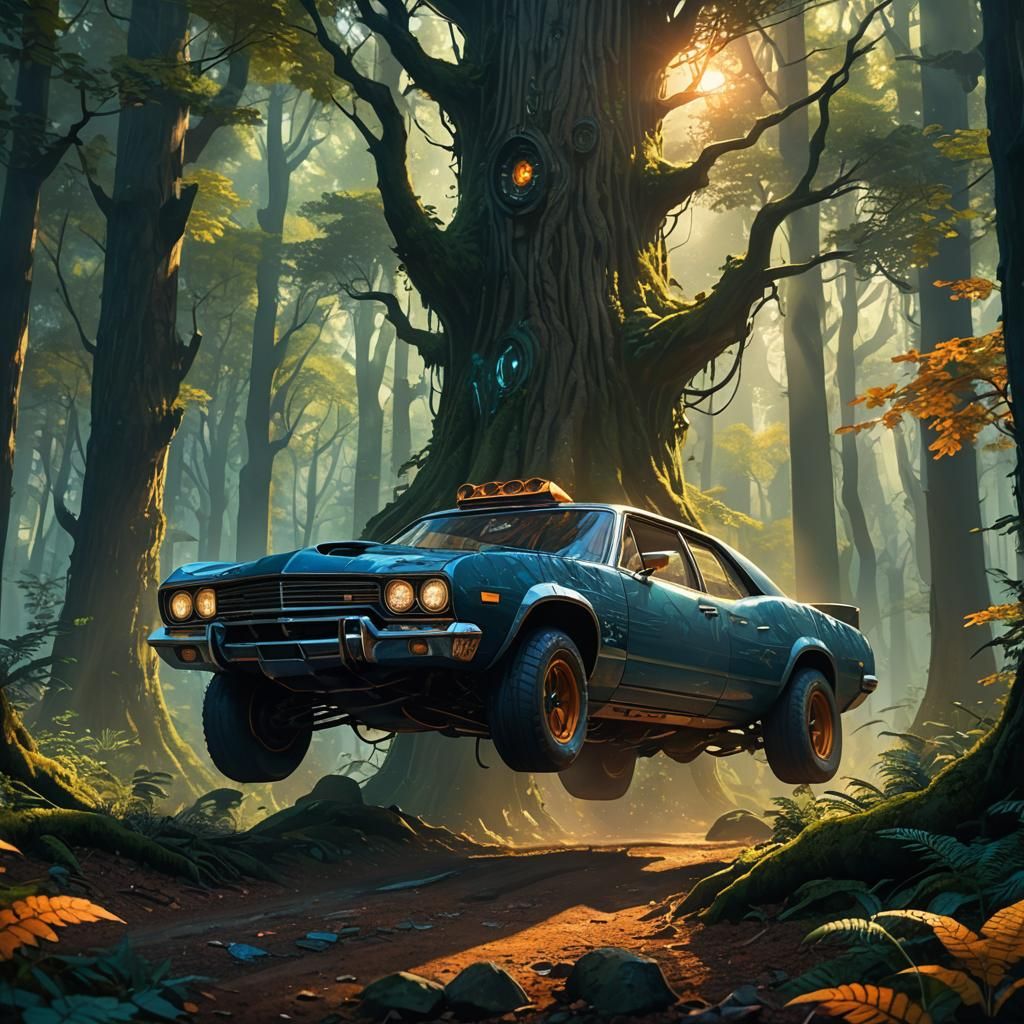 Mystical Car-Human Hybrid Runs Through Enchanted Forest
