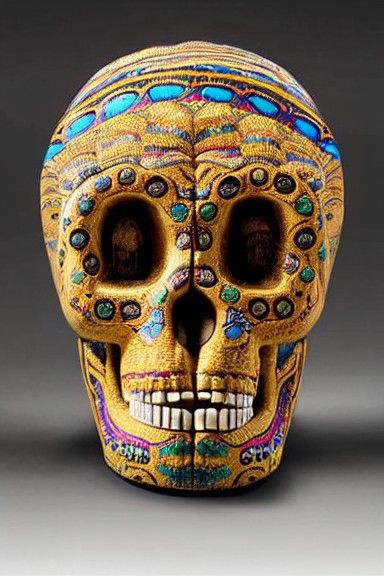 Ornate Peruvian Skulls in Hyperdetailed Folk Art