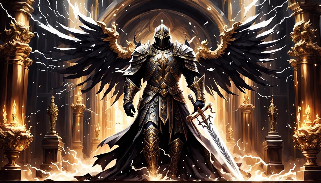 God King Knight in Dark Fantasy Art Deco Style