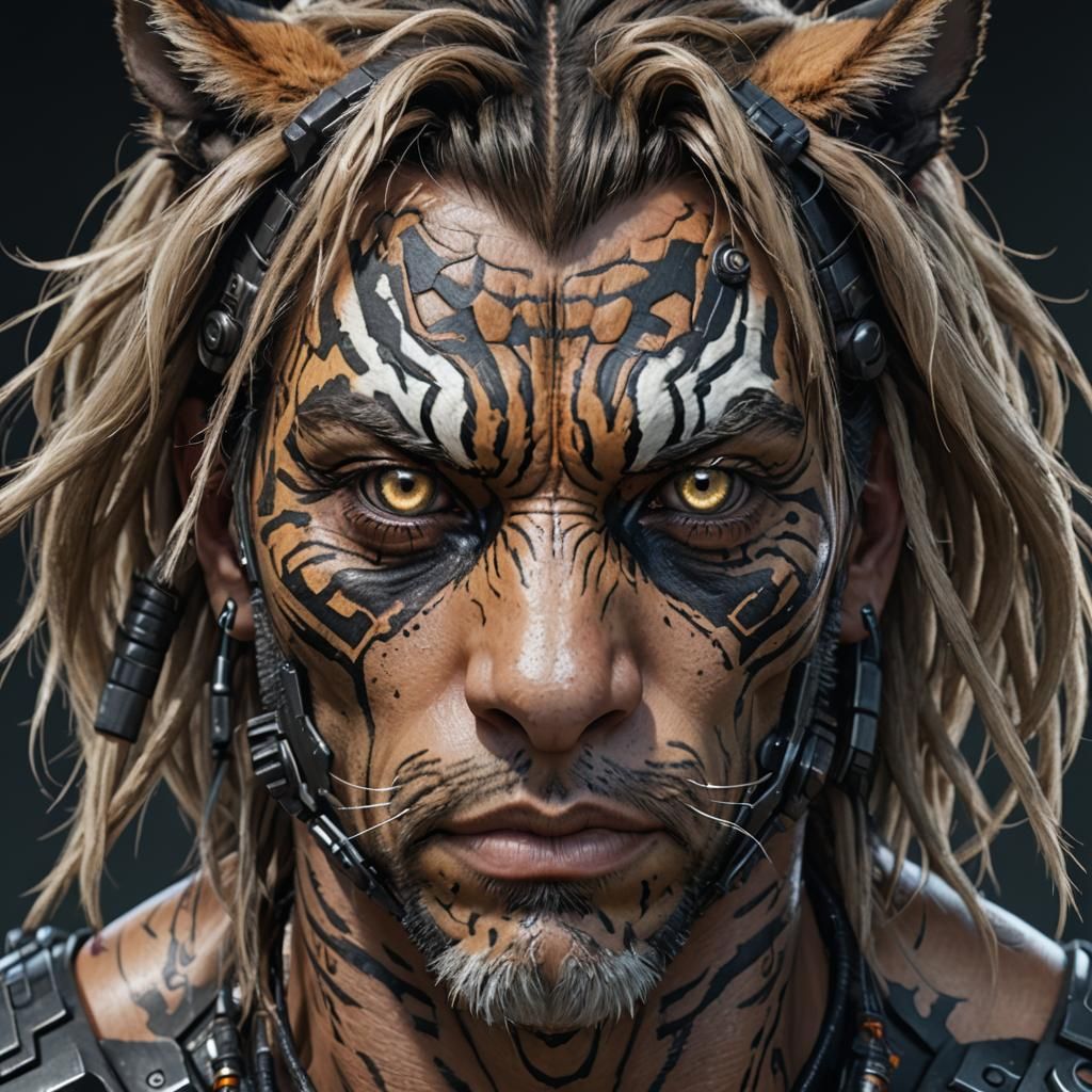 Cyberpunk Human-Tiger Hybrid with Enhanced Features