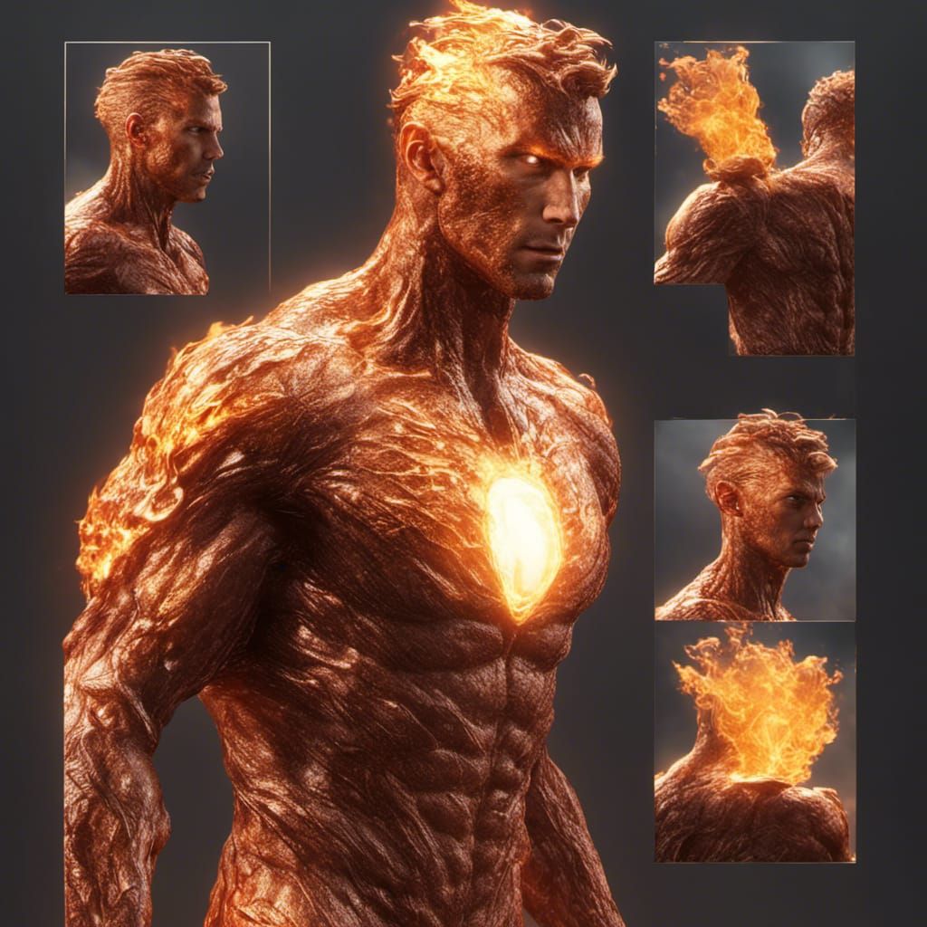 Hyperrealistic Human Torch Fullshot, Unreal Engine Render