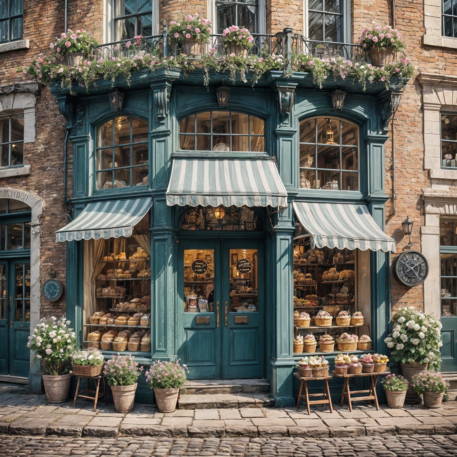 Vintage Parisian Bakery with Cobblestone Street Charm