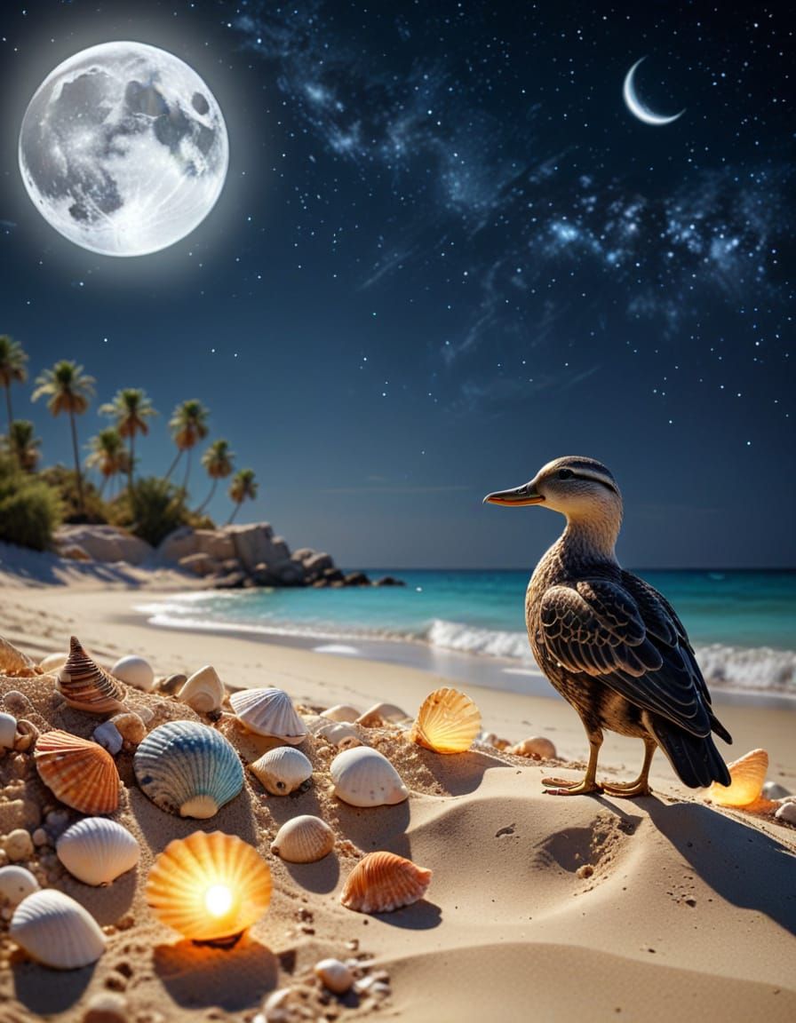 Egyptian Isis Backlit by Moonlit Steampunk Beach