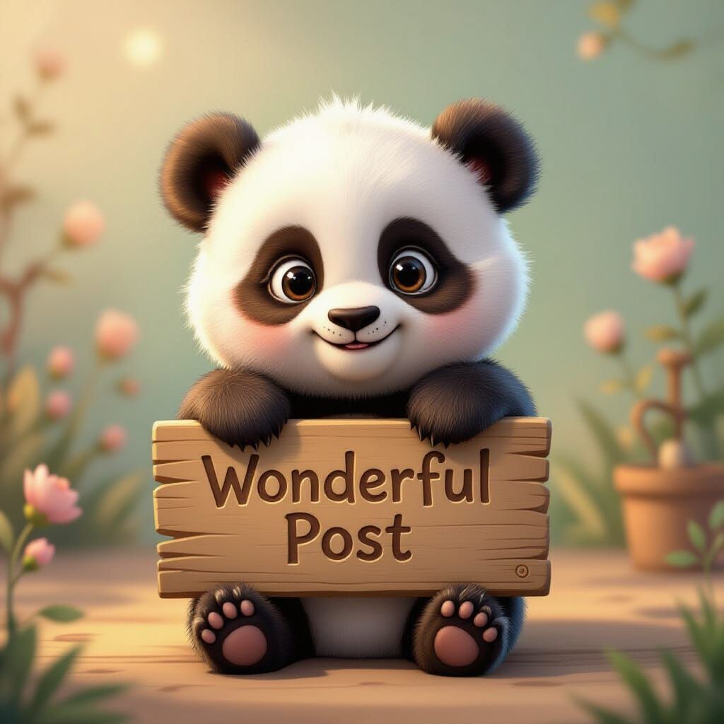 Cute Panda Holding 'Wonderful Post' Sign in Dreamy Style