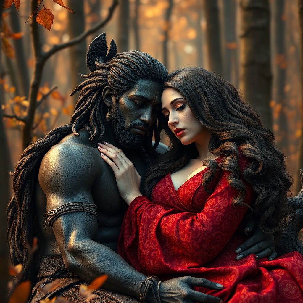 Warrior and Witch in Autumn Forest Concept Art