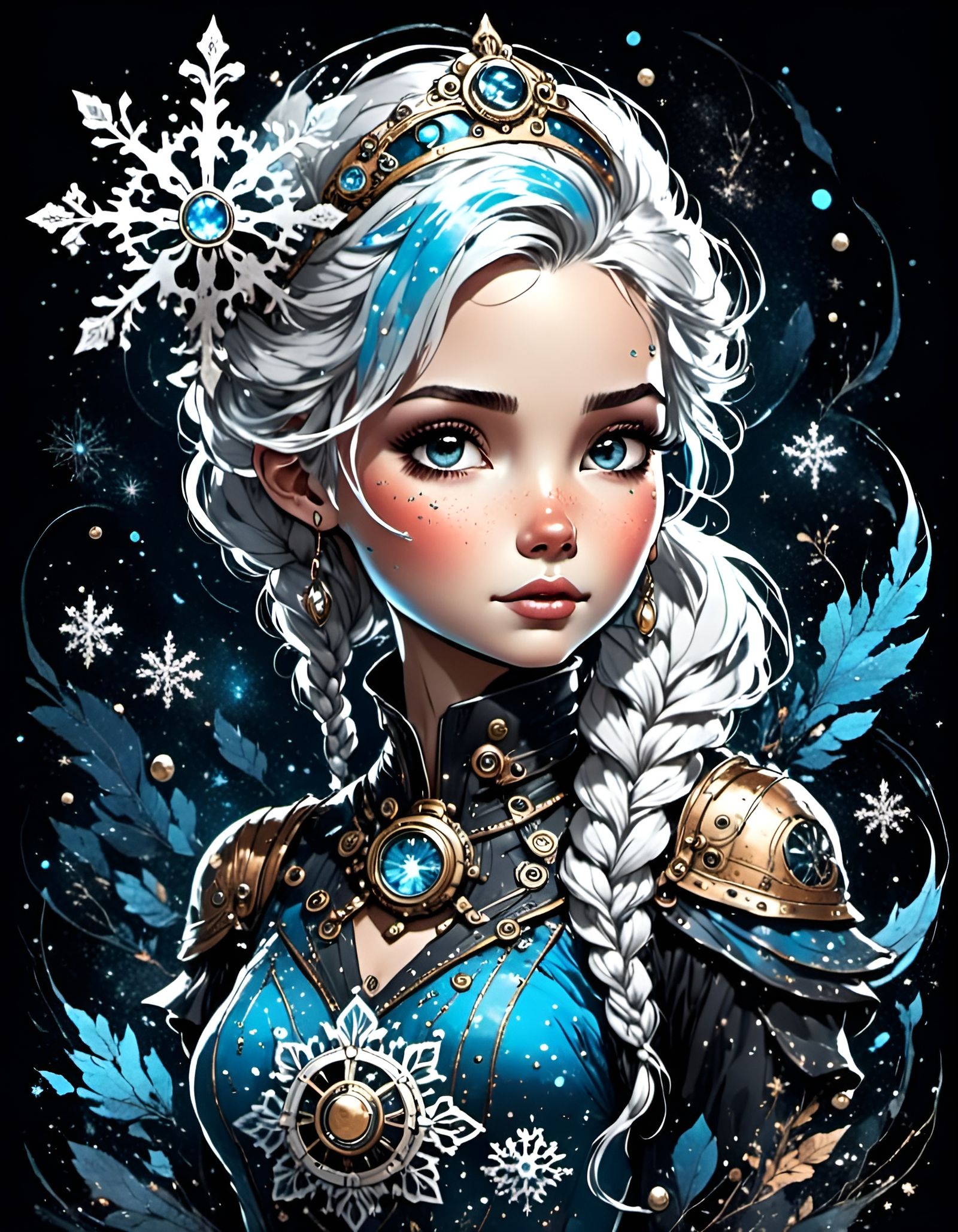 Steampunk Elsa Portrait with Ink Linework