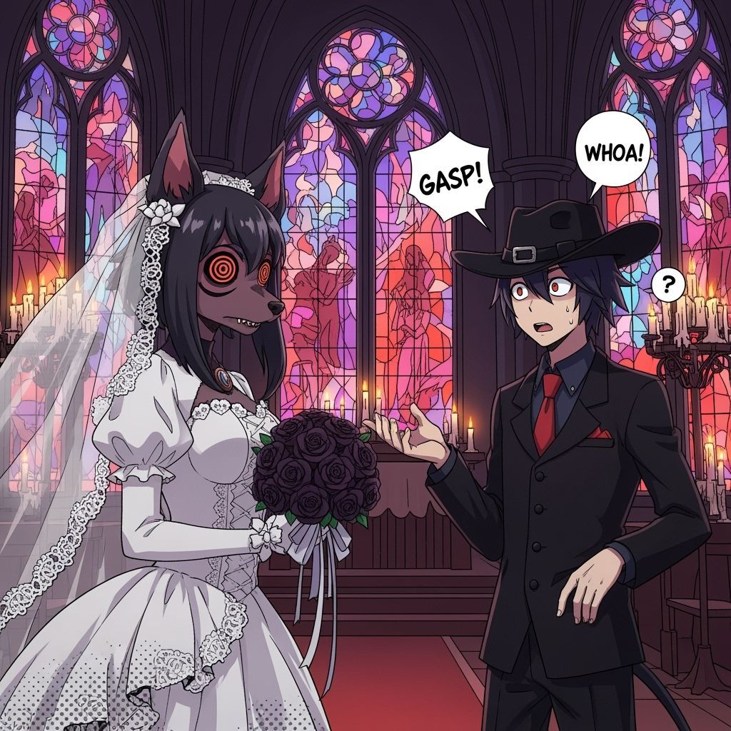 Loona and Striker in Gothic Cathedral Wedding Scene