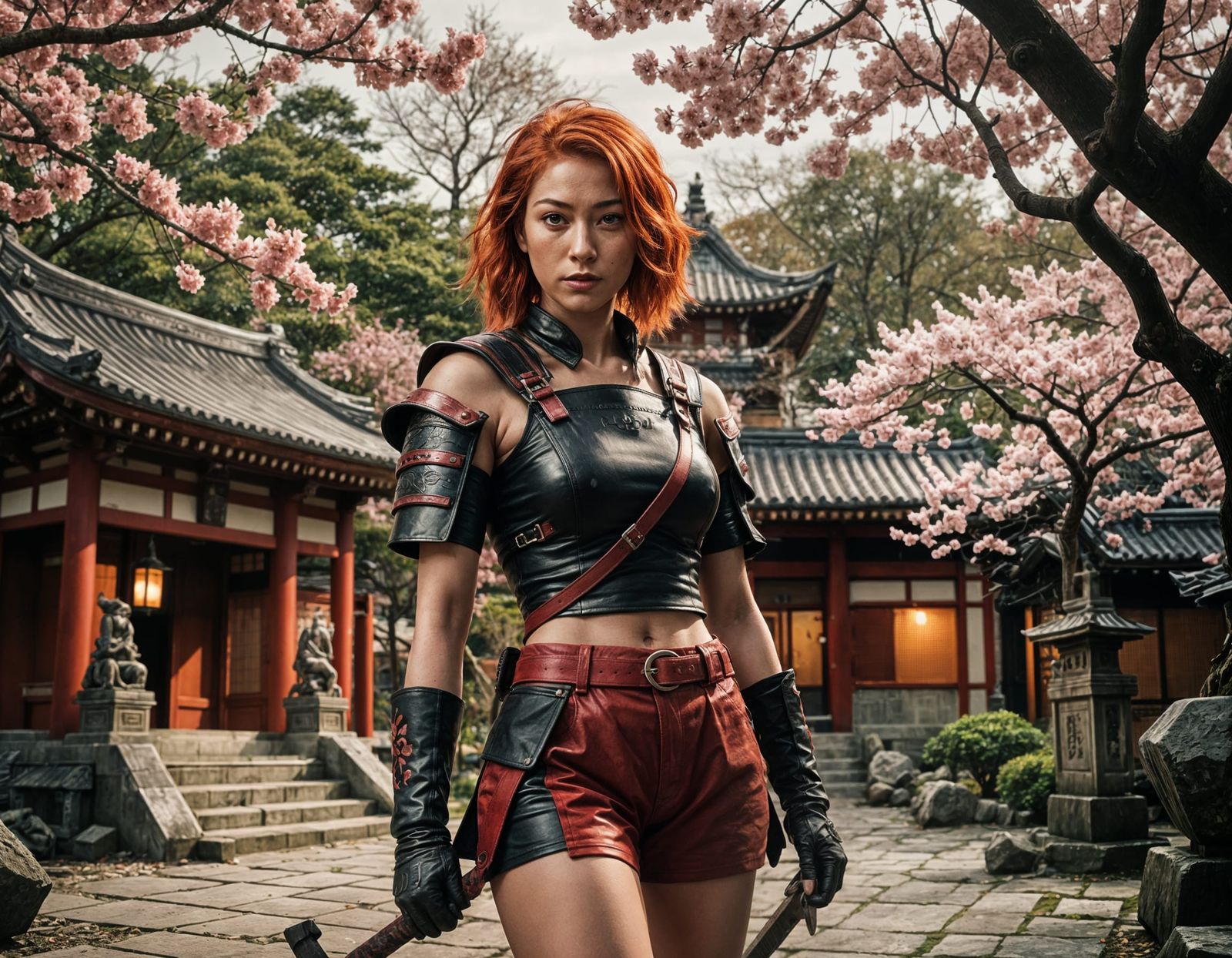 Red-Haired Warrior with Axe in Japanese Setting