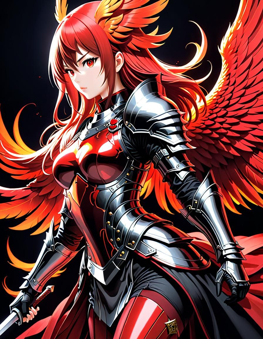Epic Phoenix Knight in Detailed Line Art