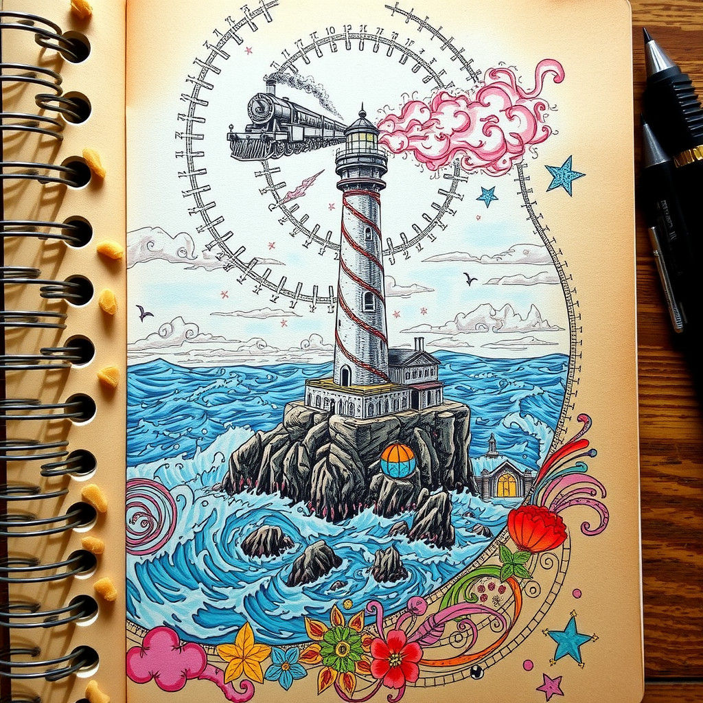 Lighthouse and Train Emerge from Doodles
