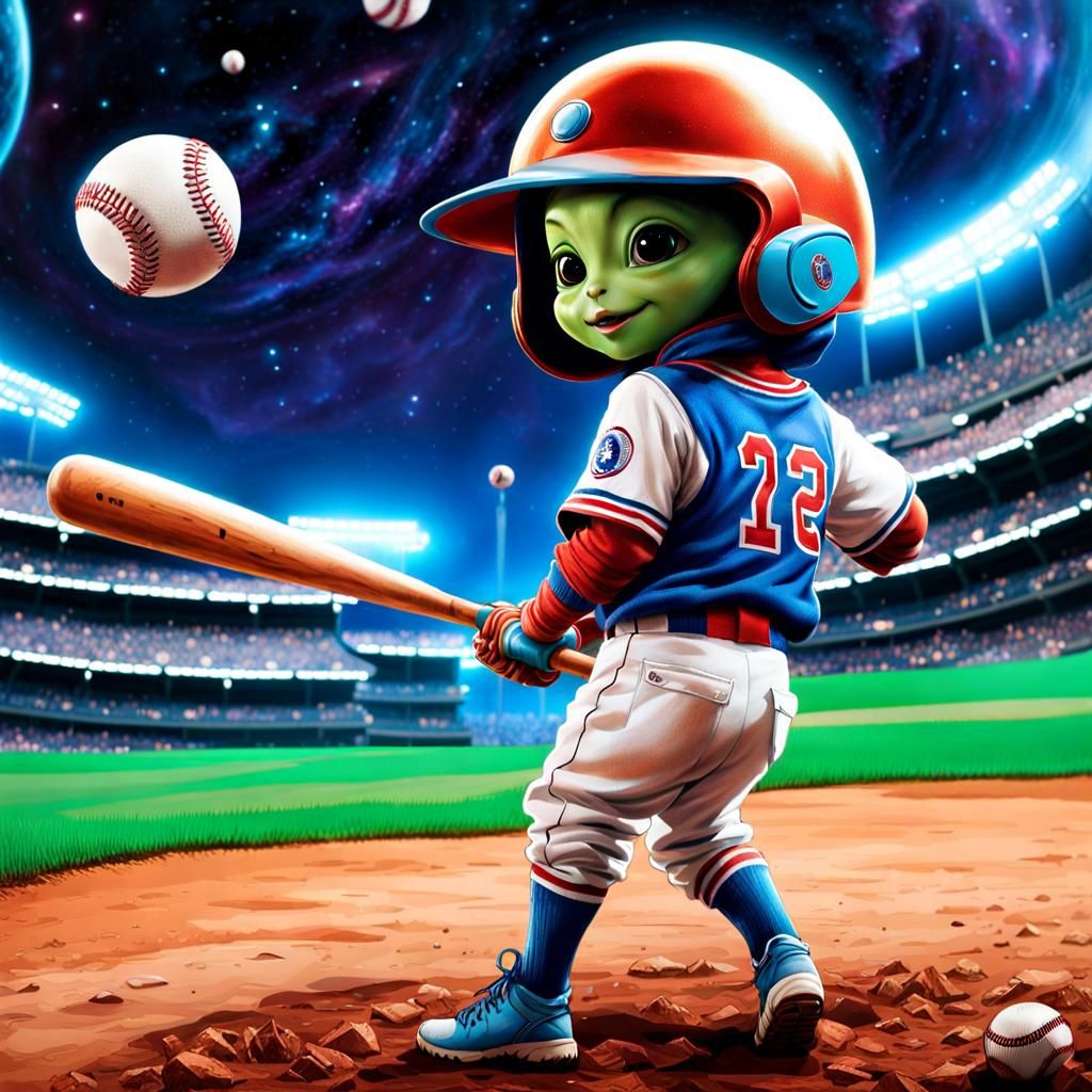 Alien playing intergalactic baseball game