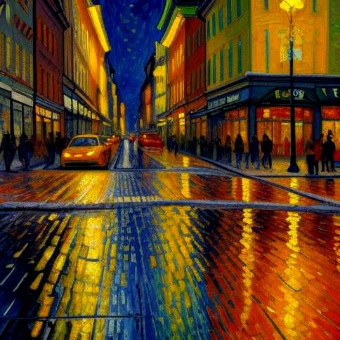 Stockholm at Night: Expressionist Oil Painting
