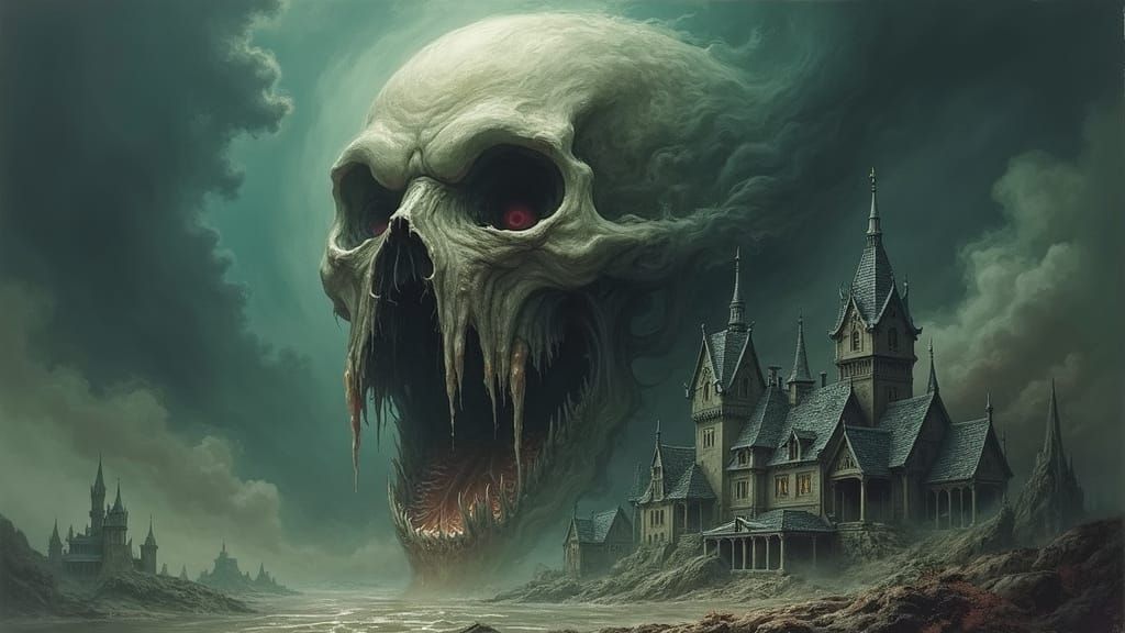 Dark Fantasy Skull Invades Twisted, Gothic Town