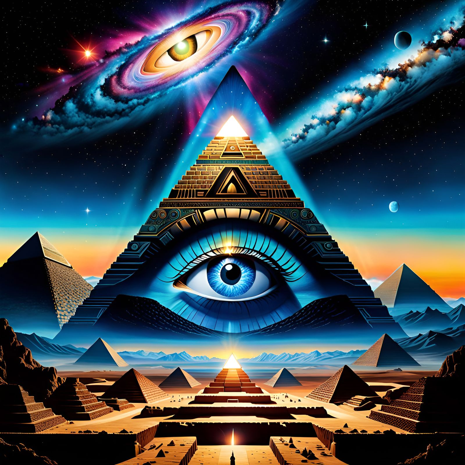 Galactic Eye Pyramid: Surreal Digital Dreamscape