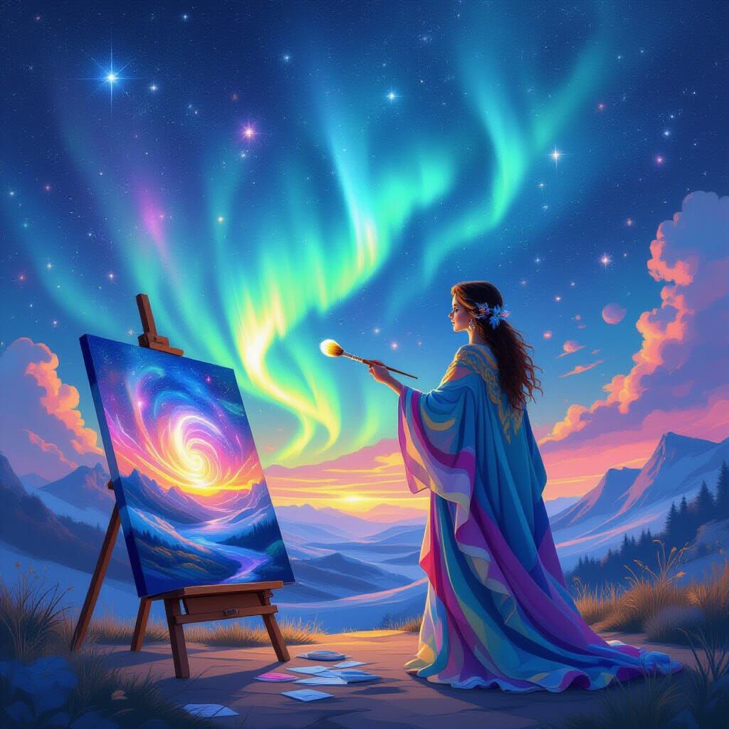 Celestial Artist Paints Aurora Borealis and Galaxies