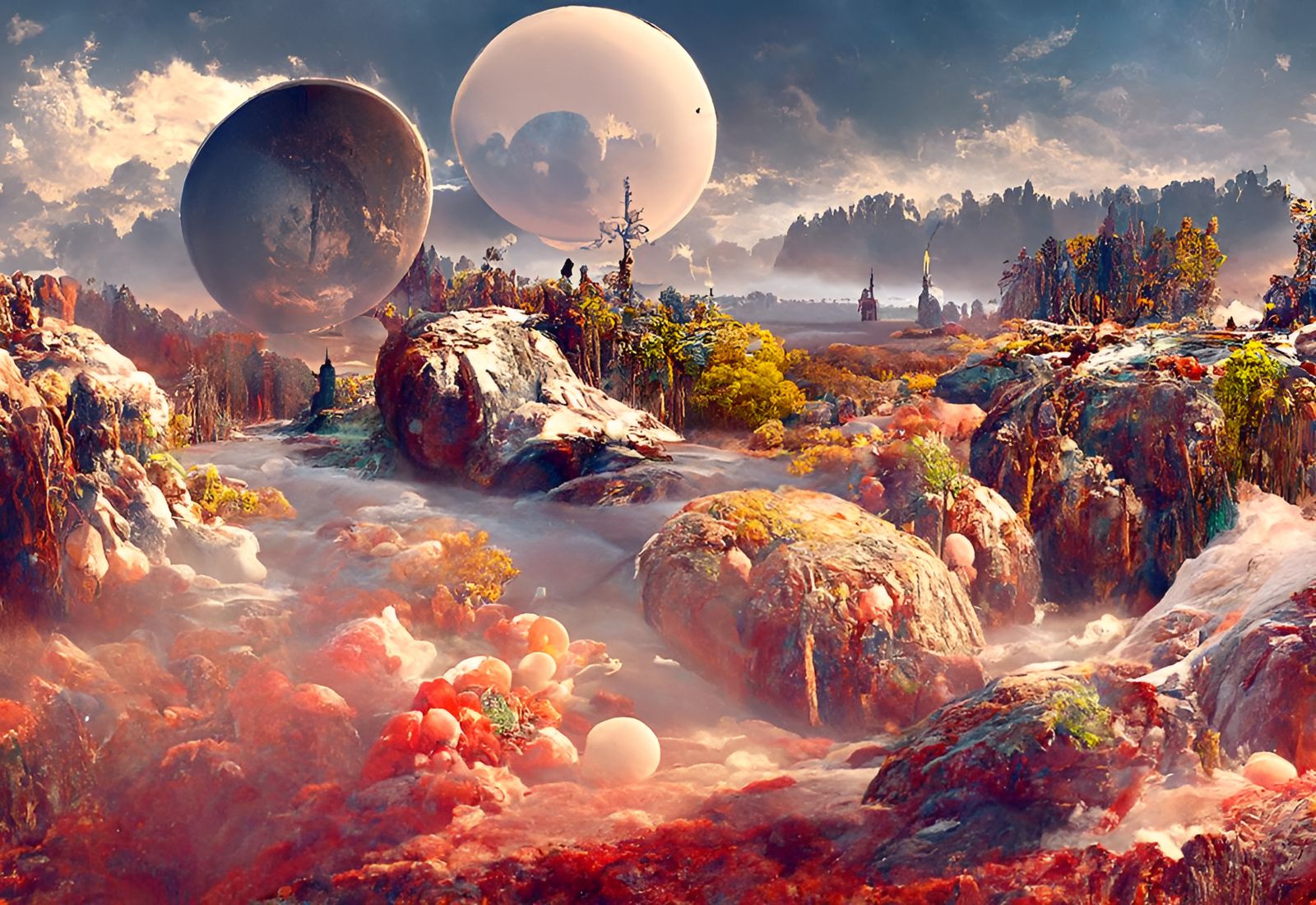 Alien Landscape with Glowing Flora, Digital Illustration