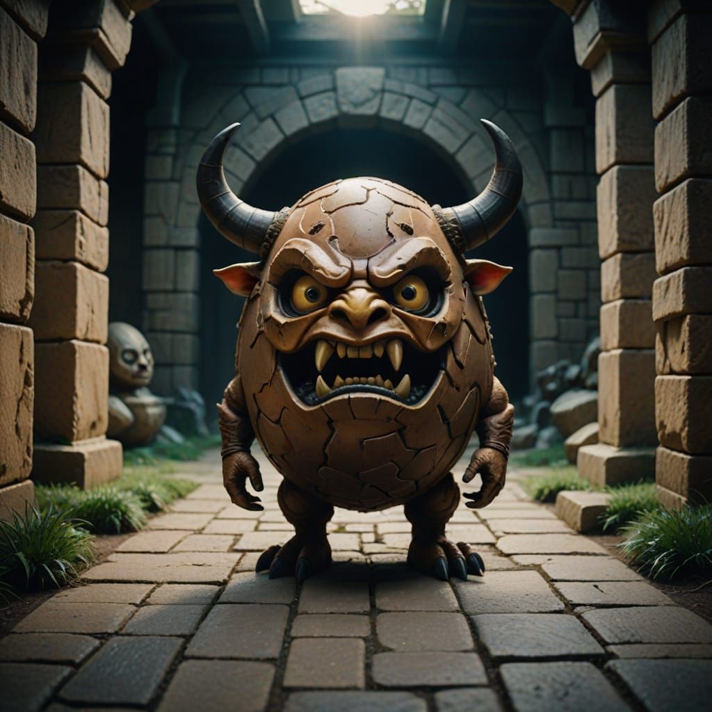 Angry Egg Minotaur at Labyrinth Entrance