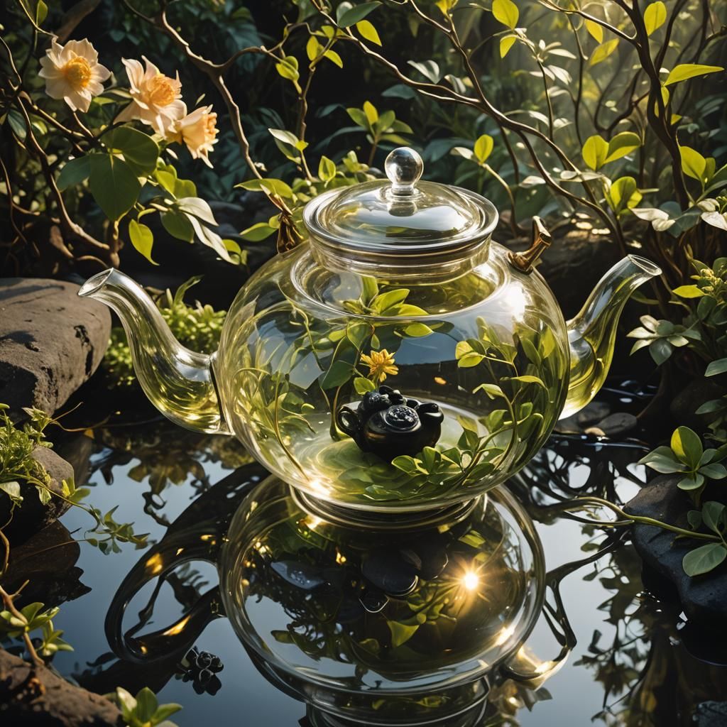 Surreal Glass Teapot with Woman Bathing, Dali-Inspired