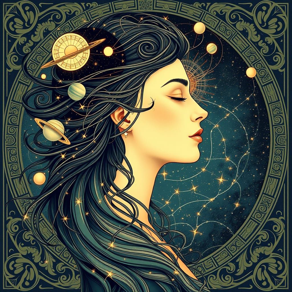 Ethereal Beauty in Cosmic Art Nouveau