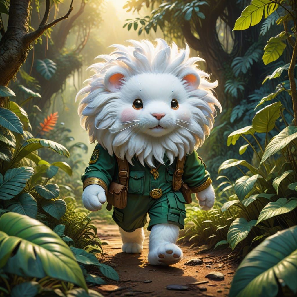 Cotton Ball Explorer in a Jungle Oil Painting