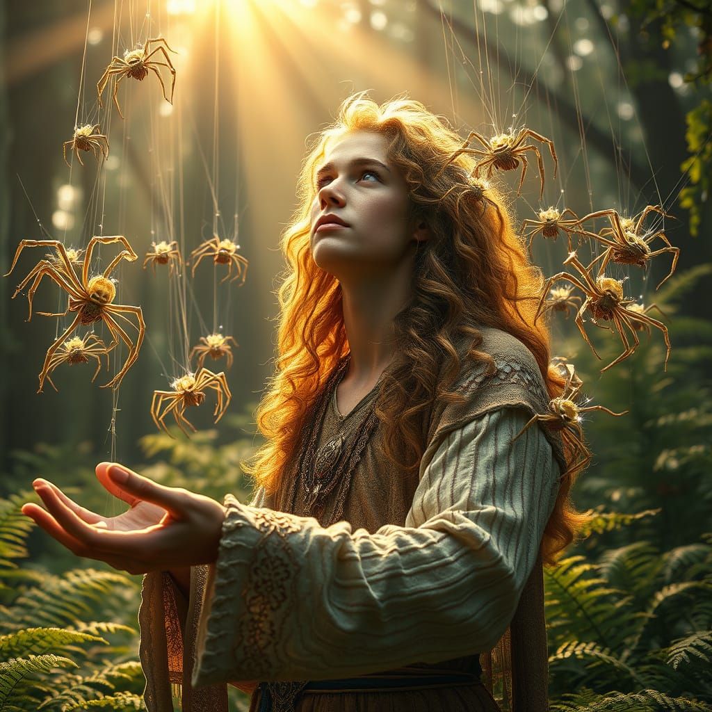 Ethereal Elven Gypsy Surrounded by Spider Spirits