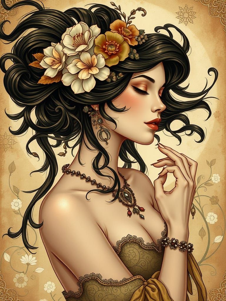 Elegant Woman in Art Nouveau Style