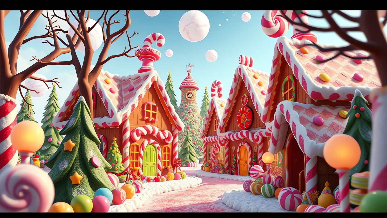 Colorful Gingerbread Village in Candy Art Style