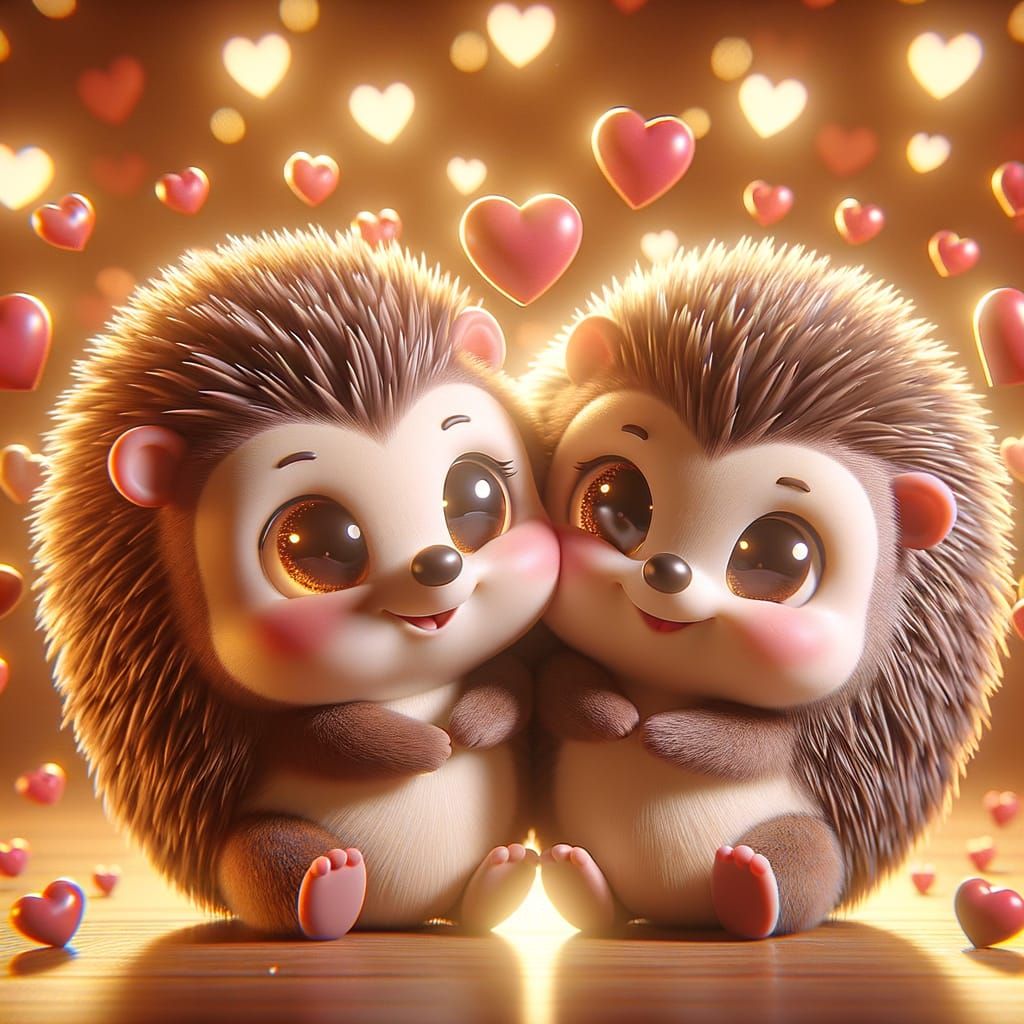 Two Cartoon Hedgehogs Sharing a Loving Embrace